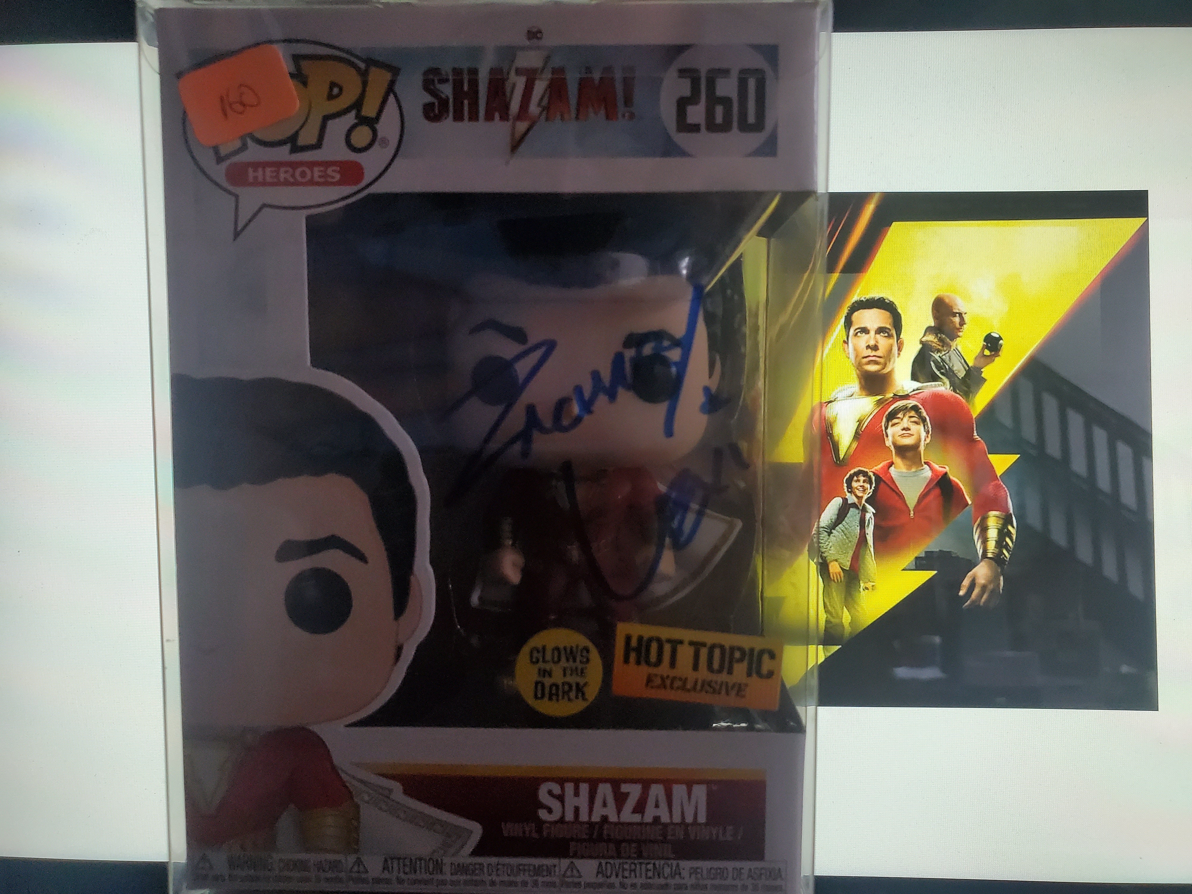 Shazam (2019 Movie) (Glow in the Dark) Pop Vinyl Pop Heroes Signed By Zachary Levi